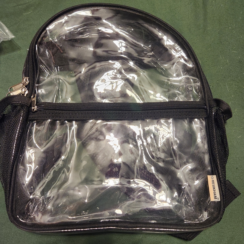 Clear Black PVC Travel Backpack - Men or Women Stadium Bag New